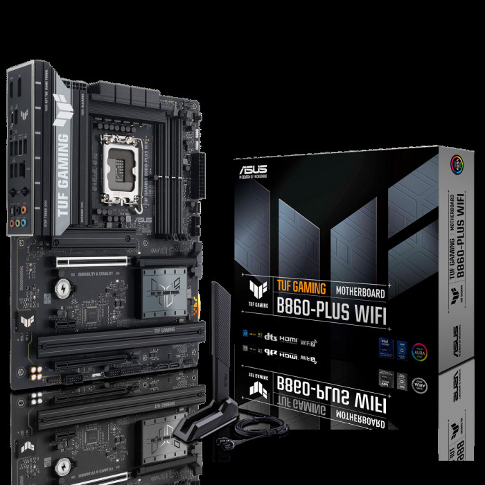 Материнская плата ASUS TUF GAMING B860-PLUS WIFI LGA1851 ATX 4xDDR5 2xPCIEx16 PCIEx1 3xM.2 USB-C DP HDMI 2.5GLAN Wi-Fi 7