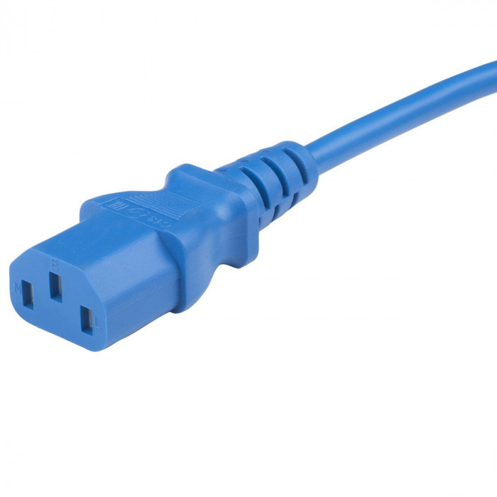 Сетевой кабель Hyperline PWC-IEC13-IEC14-5.0-BL  питания монитор-компьютер IEC 320 C13 - IEC 320 C14 (3x1.0), 10A, прямая вилка, 5м, цвет синий (ПВС-АП-3*1,0-250-C13C14-10-5,0 ГОСТ 30851.1-2002 (МЭК 60320-1:1994))