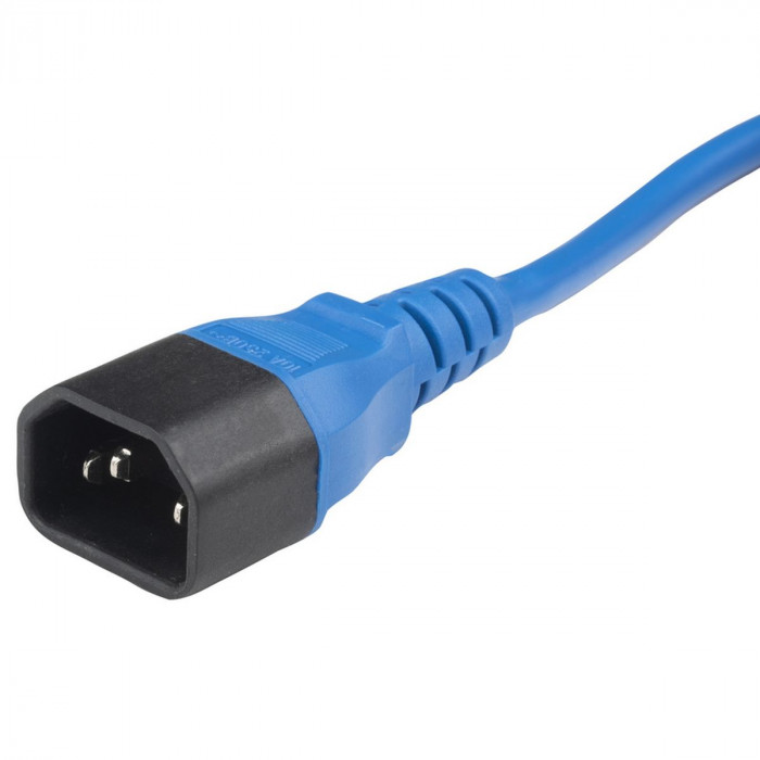 Сетевой кабель Hyperline PWC-IEC13-IEC14-5.0-BL  питания монитор-компьютер IEC 320 C13 - IEC 320 C14 (3x1.0), 10A, прямая вилка, 5м, цвет синий (ПВС-АП-3*1,0-250-C13C14-10-5,0 ГОСТ 30851.1-2002 (МЭК 60320-1:1994))