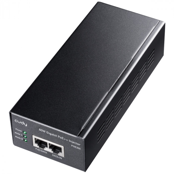 PoE-адаптер CUDY 60W Gigabit PoE+/PoE Injector, 802.3at (60W)/802.3af Standard, Data and Power Carried over The Same Cable Up to 100 Meters, Wall Mount,  Metal Case