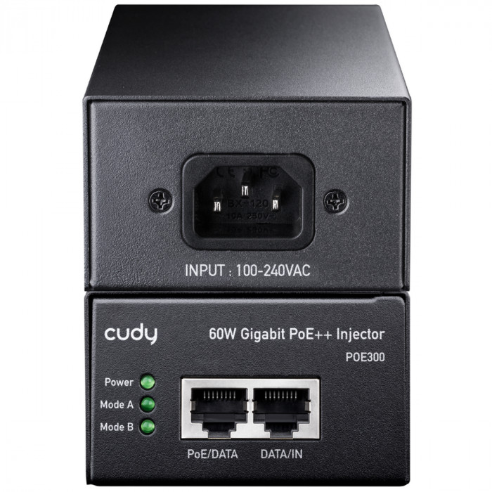 PoE-адаптер CUDY 60W Gigabit PoE+/PoE Injector, 802.3at (60W)/802.3af Standard, Data and Power Carried over The Same Cable Up to 100 Meters, Wall Mount,  Metal Case