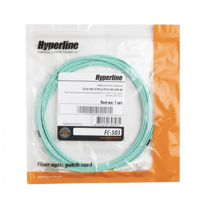 Кабель оптический Hyperline FC-D2-503-LC/PR-SC/PR-H-5M-LSZH-BK Патч-корд волоконно-оптический (шнур) MM 50/125(OM3), LC-SC, duplex, 10G, LSZH, 5м, черный
