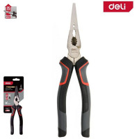Удлиненные плоскогубцы Deli DL0104 200мм, Cr-V, эксцентриковый шарнир, антикоррозийное покрытие, трехкомпонентная прорезиненная рукоять