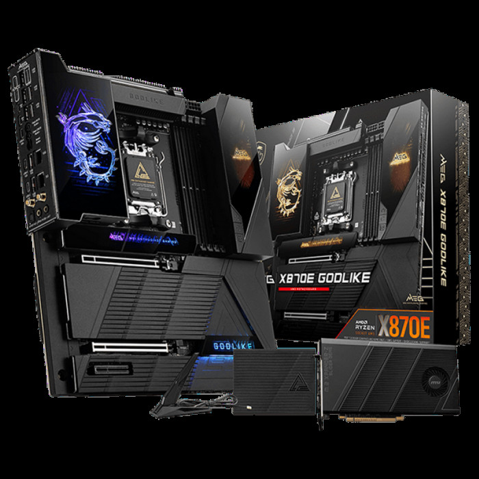 Материнская плата MSI MEG X870E GODLIKE X870E, AM5, 4*DDR5, 2*PCIEx16, 1*PCIEx4, 7*M.2, 7*TypeC, 8*USB3.2Gen2, 4*USB3.2Gen1, 4*USB2.0, 4*SATA3.0, 10G, 5G, 2*Type-C(DP), E-ATX, RTL