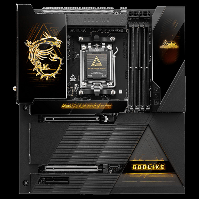 Материнская плата MSI MEG X870E GODLIKE X870E, AM5, 4*DDR5, 2*PCIEx16, 1*PCIEx4, 7*M.2, 7*TypeC, 8*USB3.2Gen2, 4*USB3.2Gen1, 4*USB2.0, 4*SATA3.0, 10G, 5G, 2*Type-C(DP), E-ATX, RTL