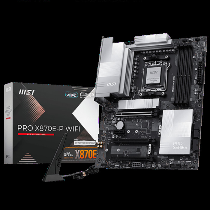 Материнская плата MSI PRO X870E-P WIFI X870E, AM5, 4*DDR5, 3*PCIEx16, 1*PCIEx1, 3*M.2, 2*TypeC, 2*USB3.2Gen2, 6*USB3.2Gen1, 10*USB2.0, 4*SATA3.0, 5G, Type-C(DP), HDMI, ATX, RTL