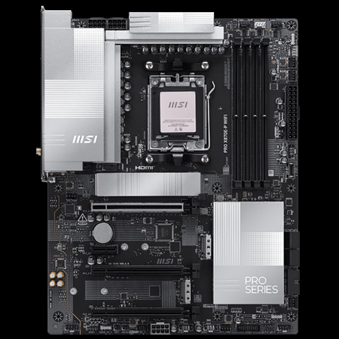 Материнская плата MSI PRO X870E-P WIFI X870E, AM5, 4*DDR5, 3*PCIEx16, 1*PCIEx1, 3*M.2, 2*TypeC, 2*USB3.2Gen2, 6*USB3.2Gen1, 10*USB2.0, 4*SATA3.0, 5G, Type-C(DP), HDMI, ATX, RTL