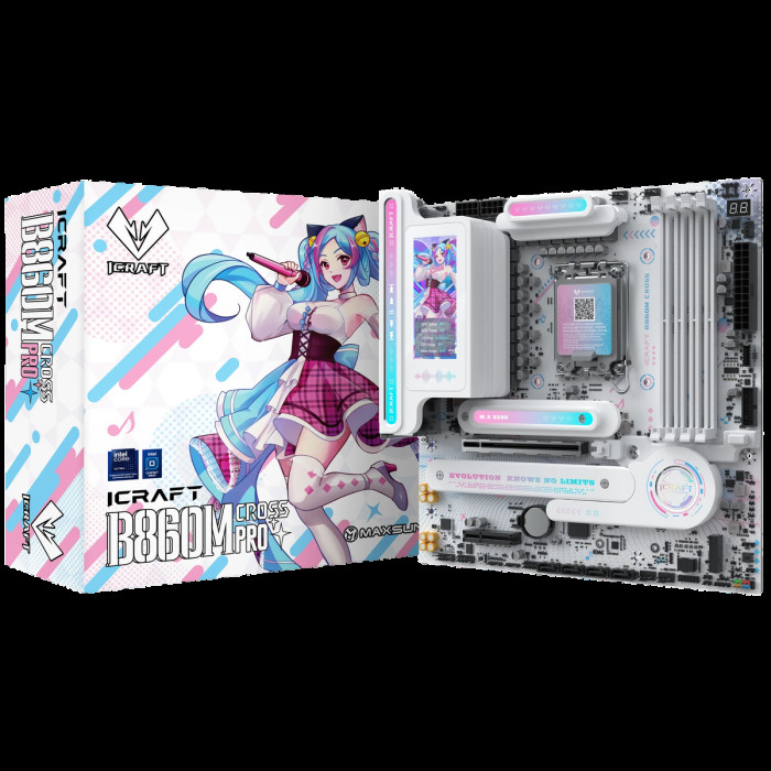 Материнская плата Maxsun MS-iCraft B860M CROSS PRO B860, LGA1851, 4*DDR5, 1*PCIEx16, 1*PCIEx4, 3*M.2, 1*TypeC, 8*USB3.2Gen2, 2*USB3.2Gen1, 3*USB2.0, 4*SATA3.0, 5G, Type-C(DP), DP, HDMI, M-ATX, RTL