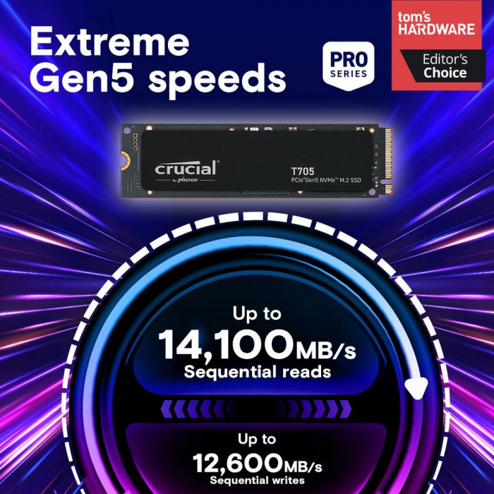 Твердотельный накопитель SSD Crucial T705 4TB PCIe Gen5 NVMe M.2 SSD CT4000T705SSD3