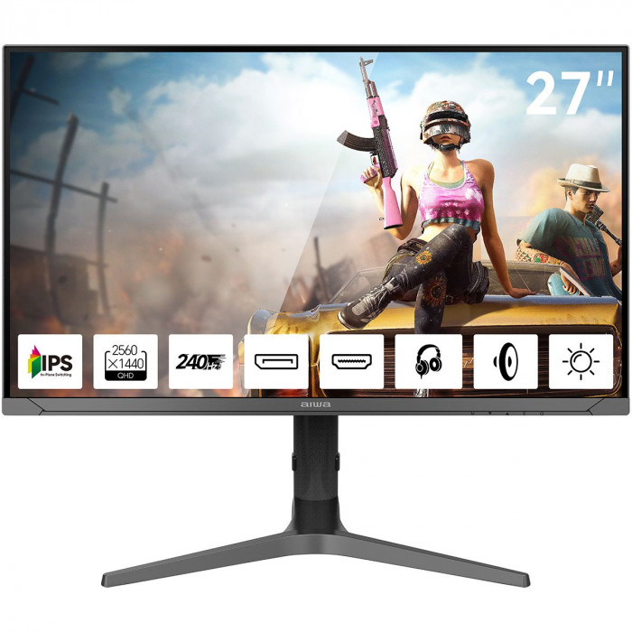 Монитор 27' AIWA MD2715  IPS, 2560x1440, 240Hz, 1ms, 350сd/m, 1000:1, HDR | 2xHDMI(2.0), 2xDP(1.2) | HAS, Pivot, Swivel, ExPSU, Speakers, Vesa 75, Black