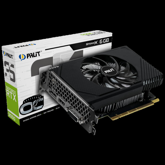 Видеокарта Palit RTX3050 STORMX OC 6GB GDDR6 96bit DVI DP HDMI 1FAN ITX RTL