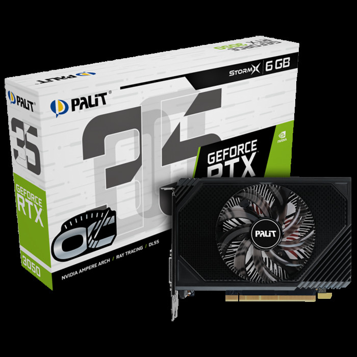 Видеокарта Palit RTX3050 STORMX OC 6GB GDDR6 96bit DVI DP HDMI 1FAN ITX RTL