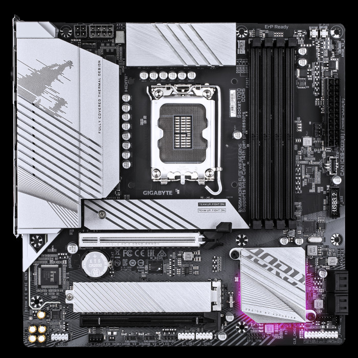 Материнская плата Gigabyte B760M AORUS ELITE WIFI6E GEN5, Socket 1700, Intel®B760, 4xDDR5-4800, HDMI+DP, 2xPCI-Ex16, 4xSATA3(RAID 0/1/5/10), 2xM.2, 8Ch Audio, 1x2.5GLan, WiFi, (4+4)xUSB2.0, (4+2)xUSB3.2, (1+1)xUSB3.2 Type-C™, mATX, RTL