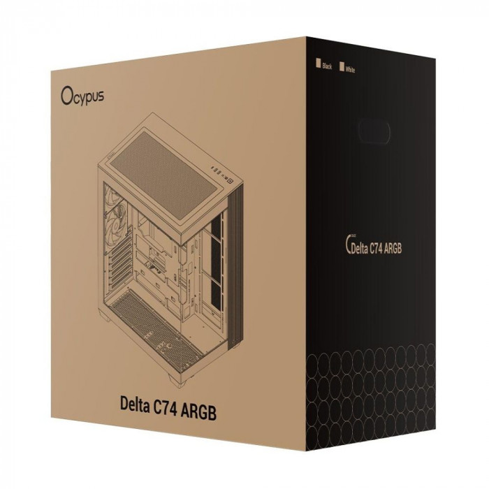 Корпус для ПК Ocypus Case Delta C74 BK ARGB ATX / win / black / 2 ARGB fans / no PSU /Tempered Glass