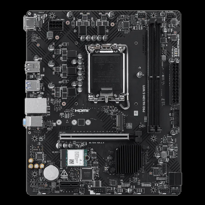 Материнская плата MSI PRO H610M-S WIFI H610, LGA1700, 2*DDR5, 1*PCIEx16, 1*PCIEx1, 1*M.2, 4*USB3.2Gen1, 8*USB2.0, 2*SATA3.0, 1G, HDMI, M-ATX, RTL