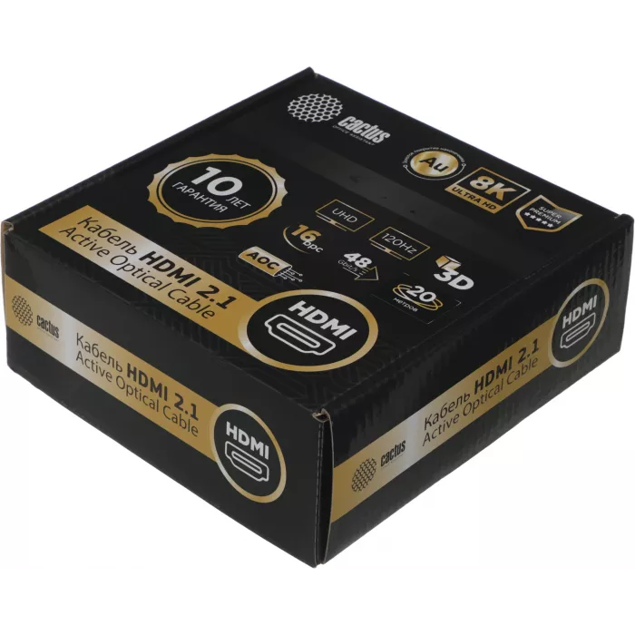 Кабель аудио-видео Cactus CS-HDMI-AOC-2.1-20 HDMI (m)/HDMI (m) 20м. позолоч.конт. черный