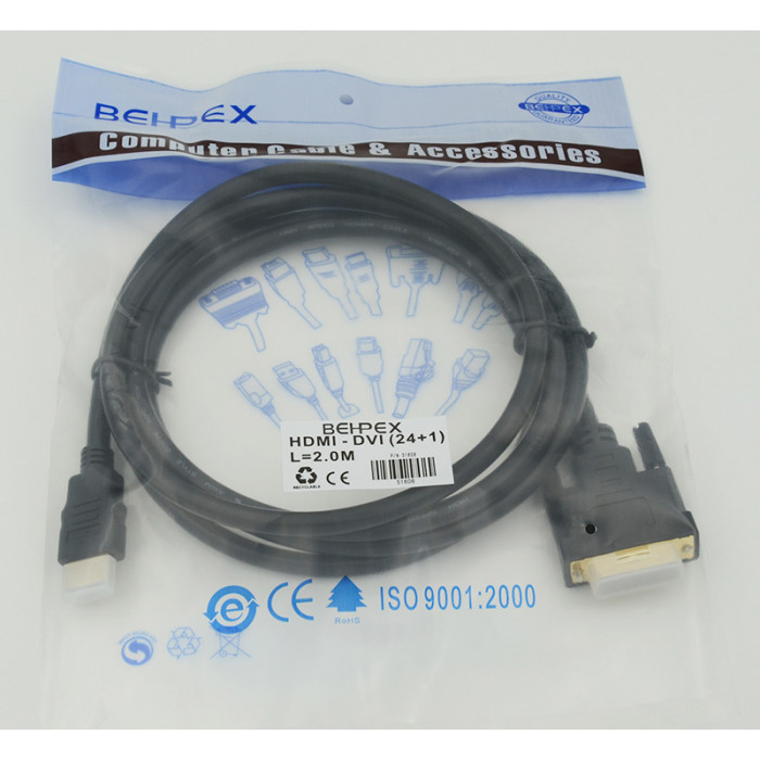 Кабель-переходник аудио-видео HDMI (m)/DVI-D (m) 2м. черный