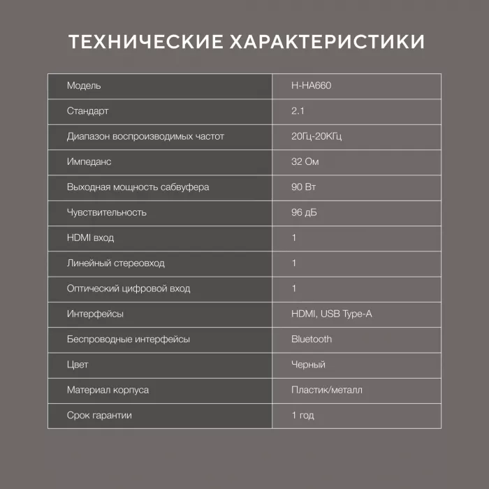 Саундбар Hyundai H-HA660 2.1 60Вт+90Вт черный