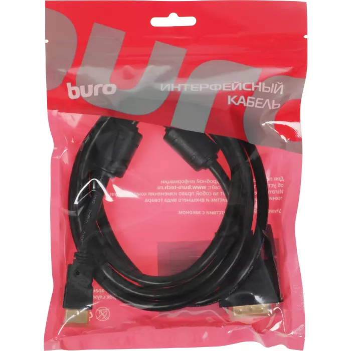 Кабель-переходник аудио-видео Buro HDMI (m)/DVI-D (m) 1.8м. феррит.кольца позолоч.конт. (HDMI-19M-DVI-D-1.8M)