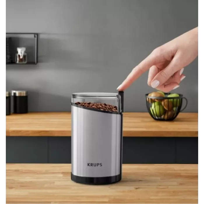 Кофемолка Krups GX204D10 200Вт сист.помол.:ротац.нож вместим.:85гр серебристый/черный