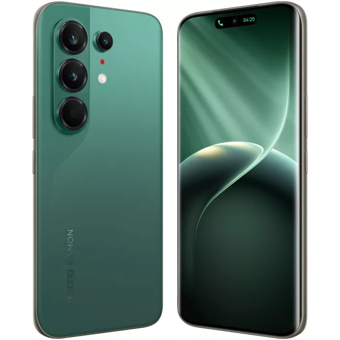 Смартфон Tecno Camon 50 Ultra 5G 256Gb 12Gb зеленый моноблок 3G 4G 2Sim 6.78" 1208x2644 Android 16 50Mpix 802.11 a/b/g/n/ac/ax NFC GPS GSM900/1800 GSM1900 Protect FM