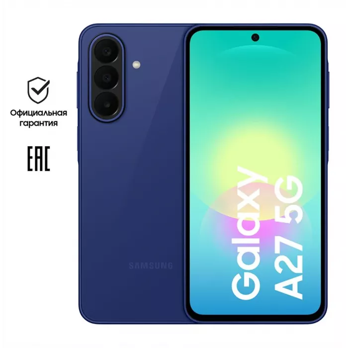 Смартфон Samsung SM-A276B Galaxy A27 5G 256Gb 8Gb синий моноблок 3G 4G 2Sim 6.7" 1080x2340 Android 16 50Mpix 802.11 a/b/g/n/ac NFC GPS GSM900/1800 GSM1900 Protect microSD max2048Gb