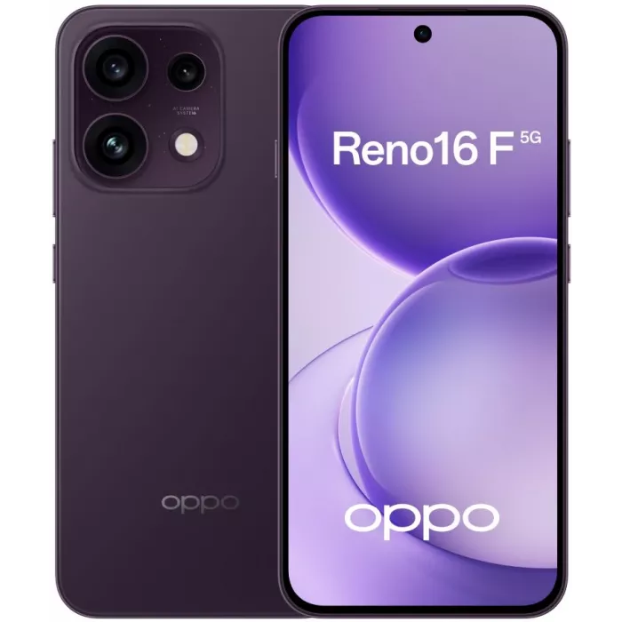 Смартфон Oppo CPH2859 Reno16 F 256Gb 8Gb фиолетовый моноблок 3G 4G 2Sim 6.57" 1080x2372 Android 16 50Mpix 802.11 a/b/g/n/ac/ax NFC GPS Protect microSD max2048Gb