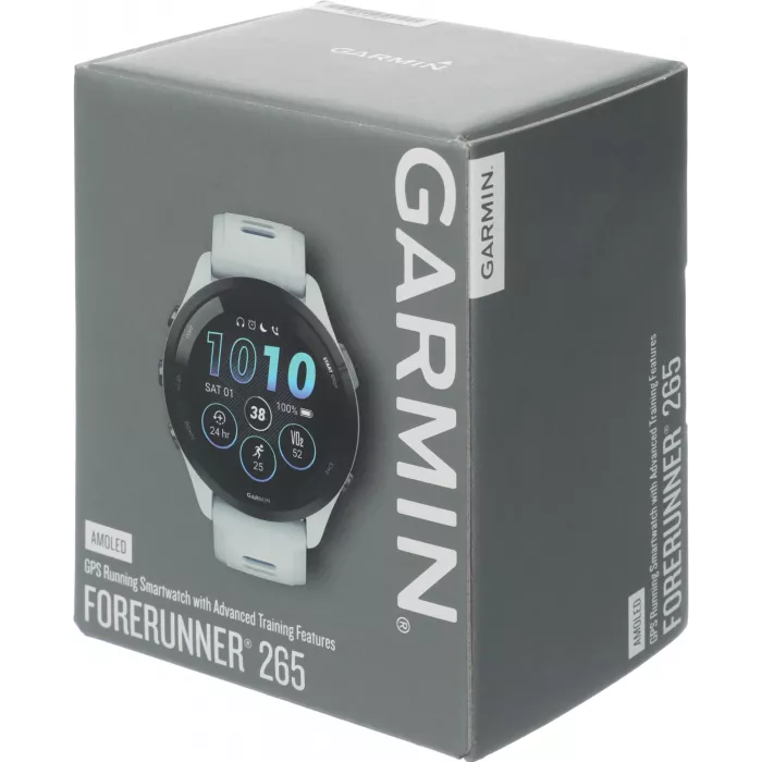 Смарт-часы Garmin Forerunner 265 33мм 1.3" AMOLED корп.черный/белый рем.белый (010-02810-11)