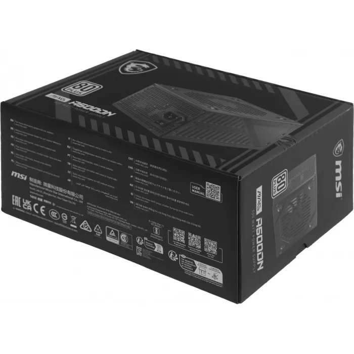 Блок питания MSI ATX 500W MAG A500DN 80+ white (20+4pin) APFC 120mm fan 5xSATA RTL