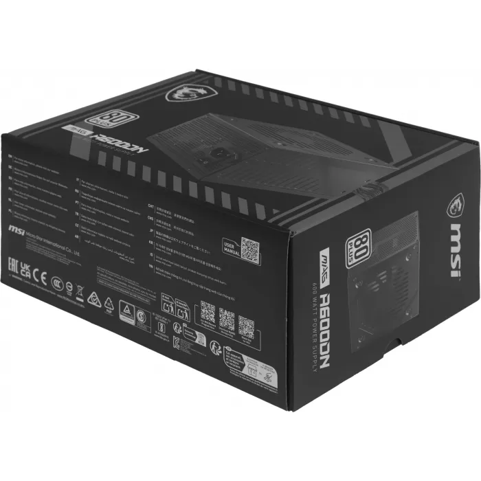 Блок питания MSI ATX 600W MAG A600DN 80+ white (20+4pin) APFC 120mm fan 5xSATA RTL