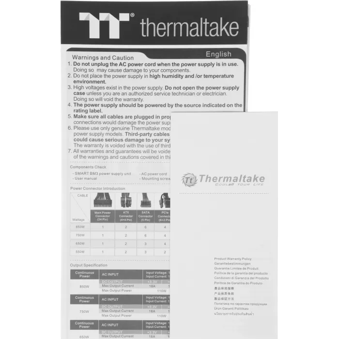 Блок питания Thermaltake ATX 850W Smart BM3 Gen.5 80+ bronze (20+4pin) APFC 120mm fan 6xSATA Cab Manag RTL