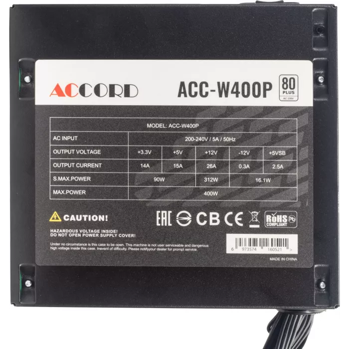 Блок питания Accord ATX 400W ACC-W400P 80+ white (20+4pin) APFC 120mm fan 6xSATA RTL