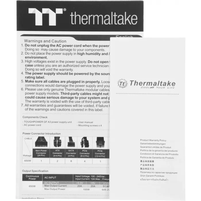 Блок питания Thermaltake ATX 650W Toughpower GF A3 Gen.5 80+ gold (20+4pin) APFC 120mm fan 8xSATA Cab Manag RTL