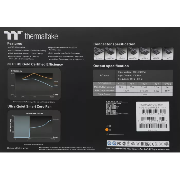 Блок питания Thermaltake ATX 650W Toughpower GF A3 Gen.5 80+ gold (20+4pin) APFC 120mm fan 8xSATA Cab Manag RTL