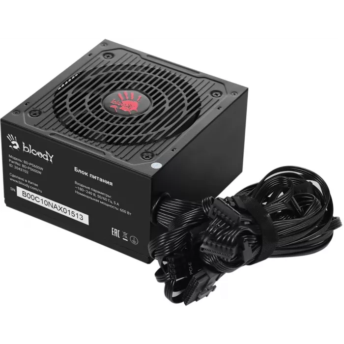 Блок питания Bloody ATX 600W BD-PS600W 80 PLUS WHITE (20+4pin) APFC 120mm fan 6xSATA RTL