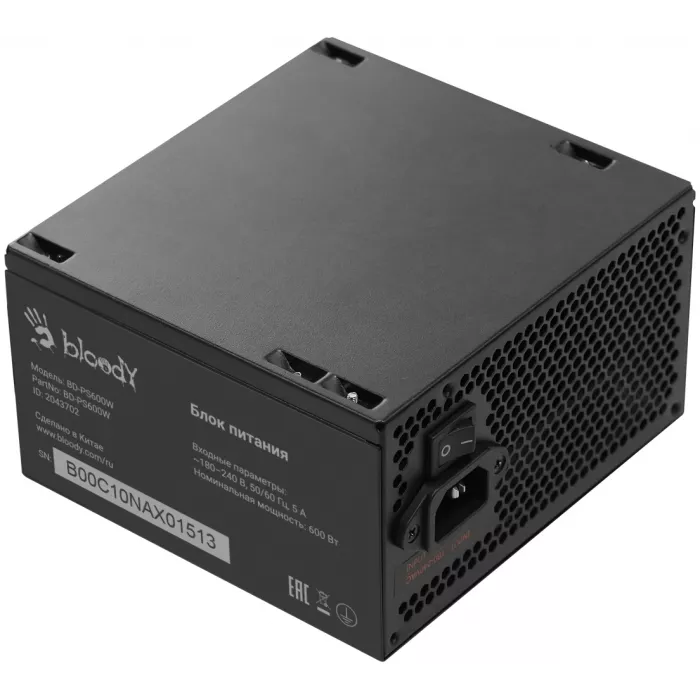 Блок питания Bloody ATX 600W BD-PS600W 80 PLUS WHITE (20+4pin) APFC 120mm fan 6xSATA RTL