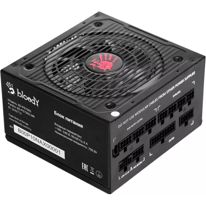 Блок питания Bloody ATX 750W BD-PS750G 80+ gold (20+4pin) APFC 120mm fan color LED 6xSATA Cab Manag RTL