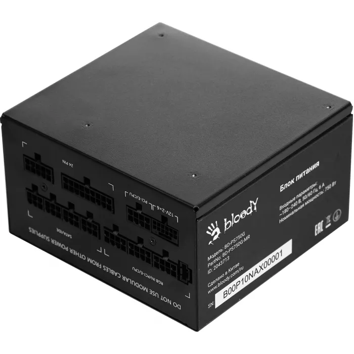 Блок питания Bloody ATX 750W BD-PS750G 80+ gold (20+4pin) APFC 120mm fan color LED 6xSATA Cab Manag RTL