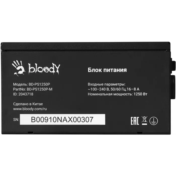 Блок питания Bloody ATX 1250W BD-PS1250P 80+ platinum (20+4pin) APFC 140mm fan 12xSATA Cab Manag RTL