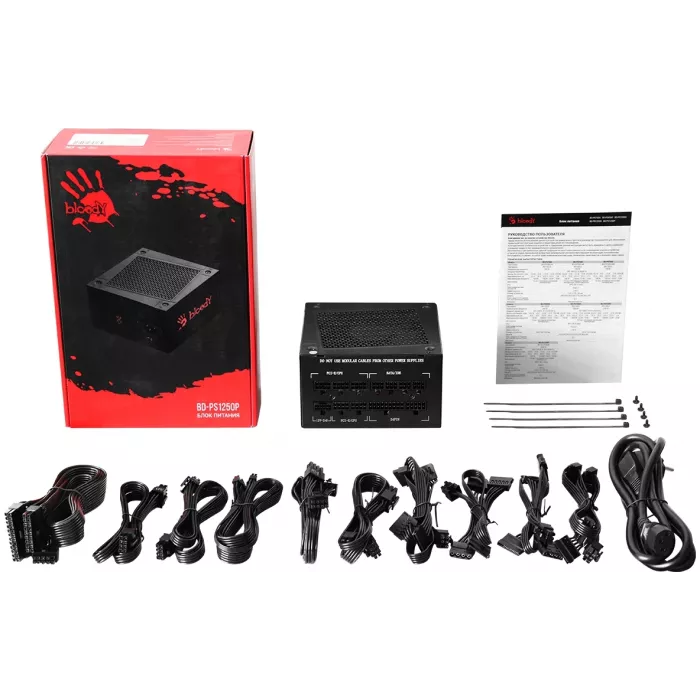 Блок питания Bloody ATX 1250W BD-PS1250P 80+ platinum (20+4pin) APFC 140mm fan 12xSATA Cab Manag RTL