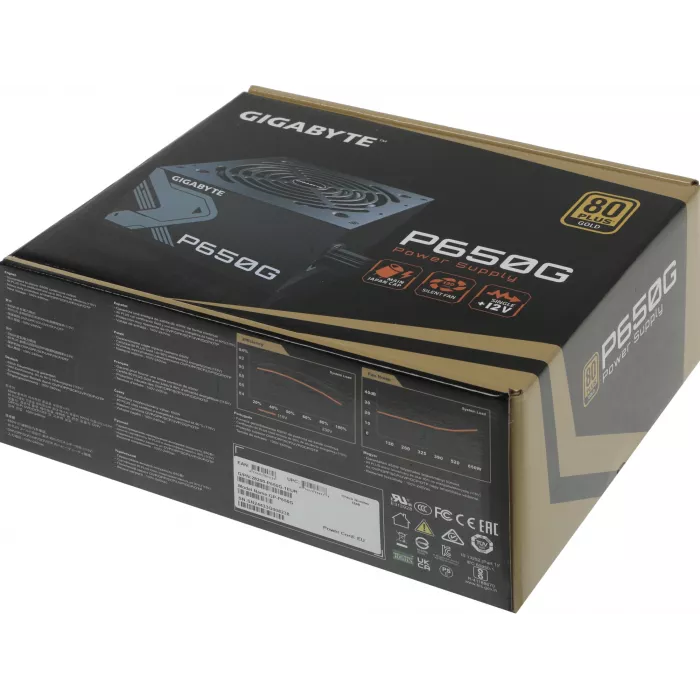 Блок питания Gigabyte ATX 650W GP-P650G PG5 80+ gold (20+4pin) APFC 120mm fan 6xSATA RTL