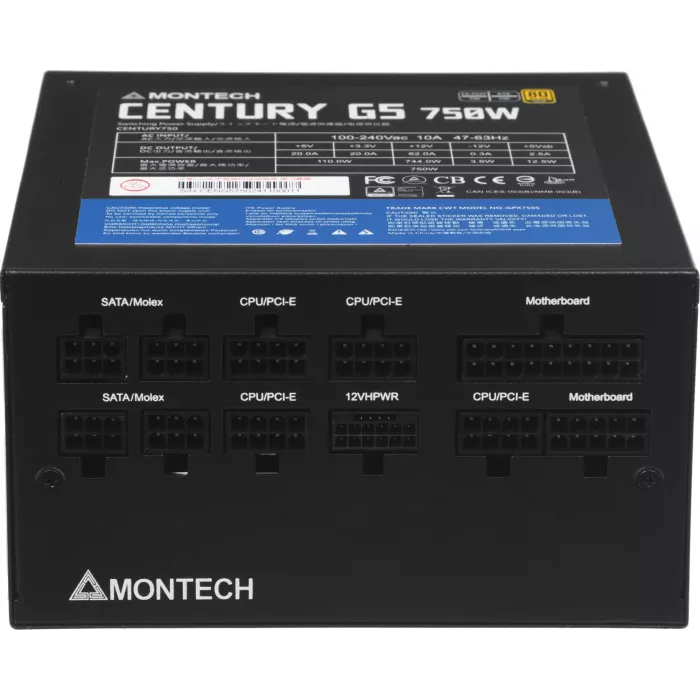 Блок питания Montech ATX 750W CENTURY GOLD G5 80+ gold (20+4pin) APFC 120mm fan 10xSATA Cab Manag RTL