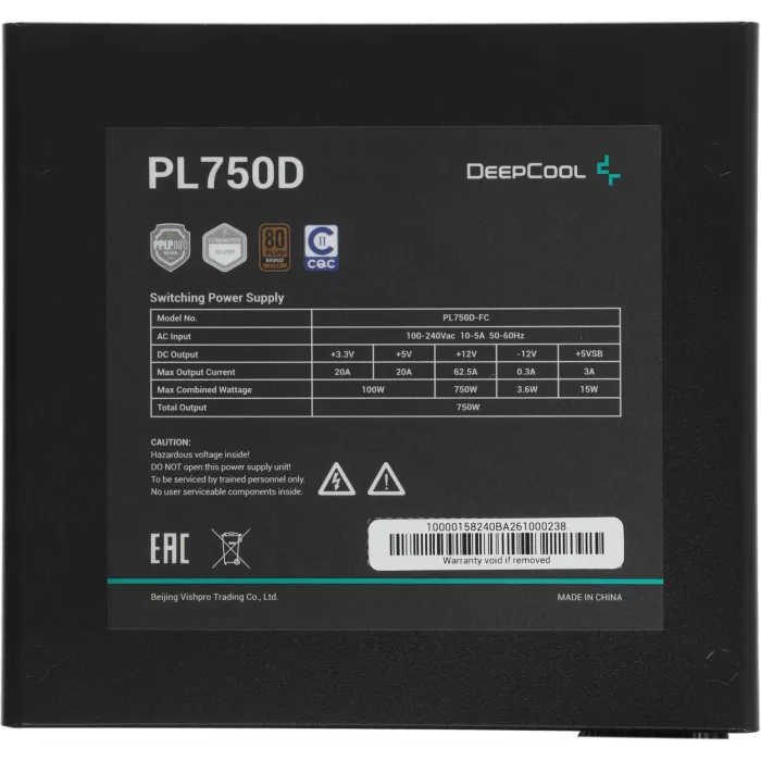 Блок питания Deepcool ATX 750W PL750D 80+ bronze (20+4pin) APFC 120mm fan 8xSATA RTL