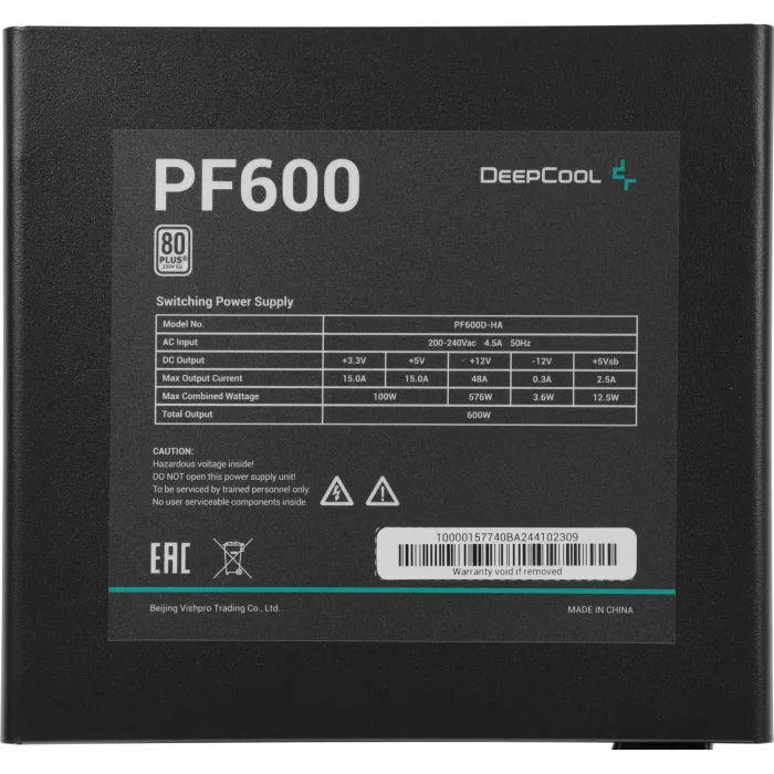Блок питания Deepcool ATX 600W PF600 80+ white (20+4pin) APFC 120mm fan 6xSATA RTL