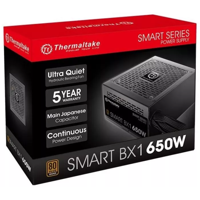 Блок питания Thermaltake ATX 650W Smart BX1 SE 80+ bronze (20+4pin) APFC 120mm fan color LED 6xSATA RTL