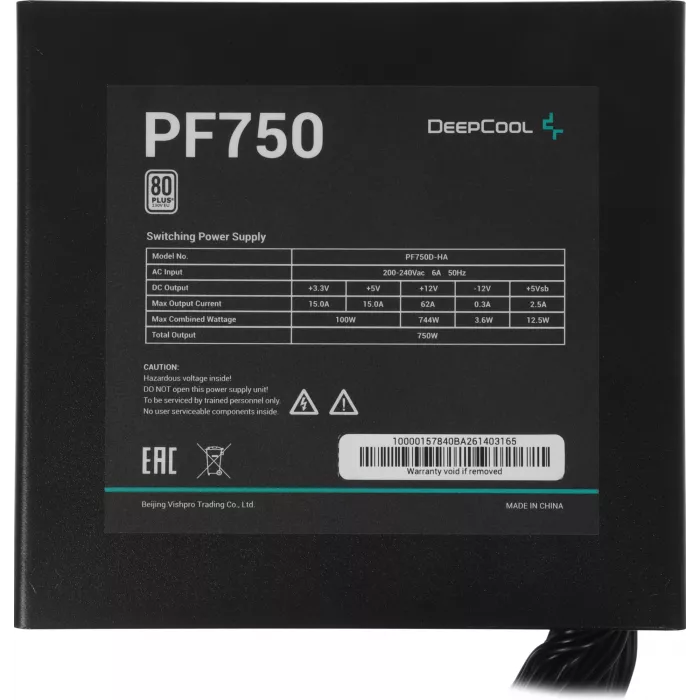 Блок питания Deepcool ATX 750W PF750 80+ white (20+4pin) APFC 120mm fan 6xSATA RTL