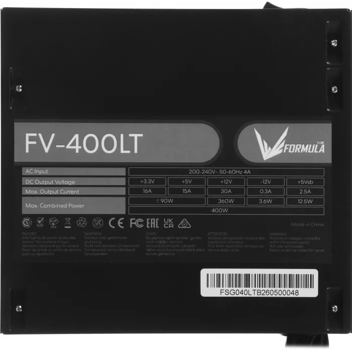 Блок питания Formula ATX 400W FV-400LT (20+4pin) APFC 120mm fan 3xSATA RTL