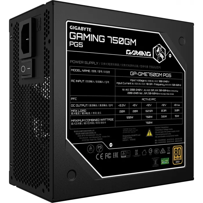 Блок питания Gigabyte ATX 750W GP-GME750GM PG5 80+ gold (20+4pin) APFC 135mm fan 8xSATA Cab Manag RTL