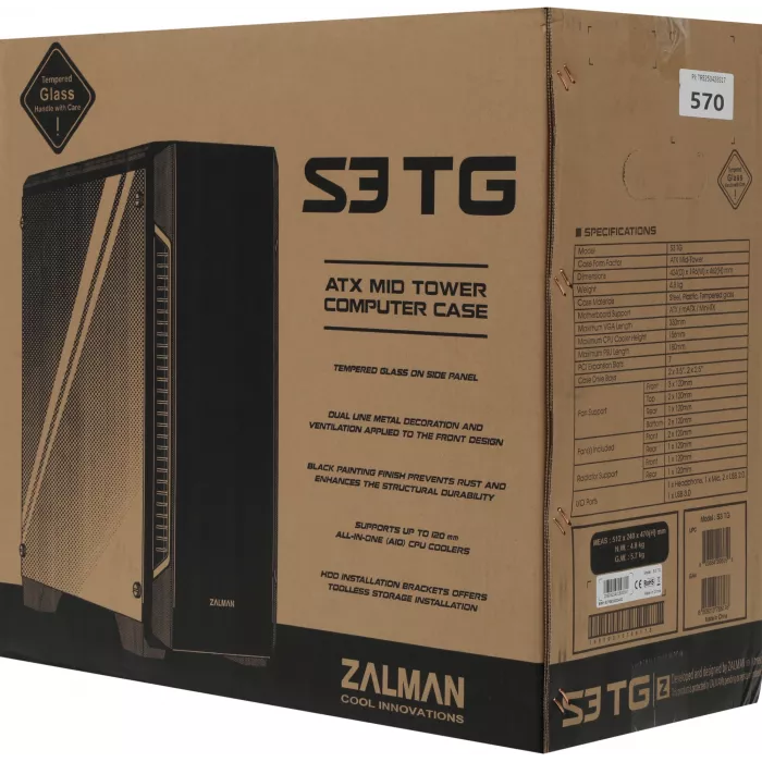 Корпус Zalman S3 TG черный без БП ATX 5x120mm 2xUSB2.0 1xUSB3.0 audio bott PSU
