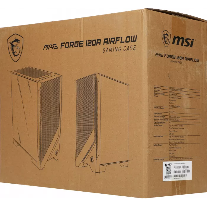 Корпус MSI MAG Forge 120A черный без БП ATX 2x120mm 2xUSB3.0 audio bott PSU